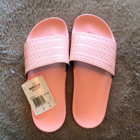 baby pink adidas sliders